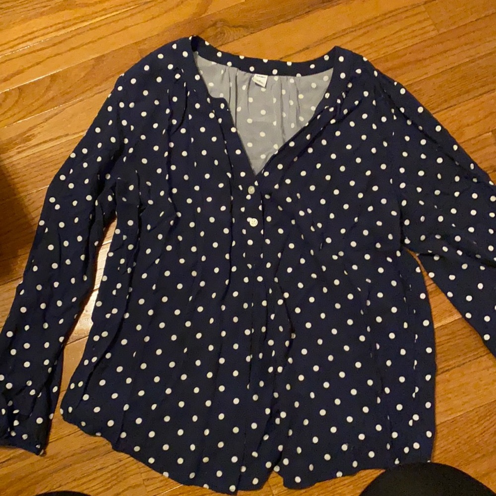Blue and white polka dot long sleeve shirt!